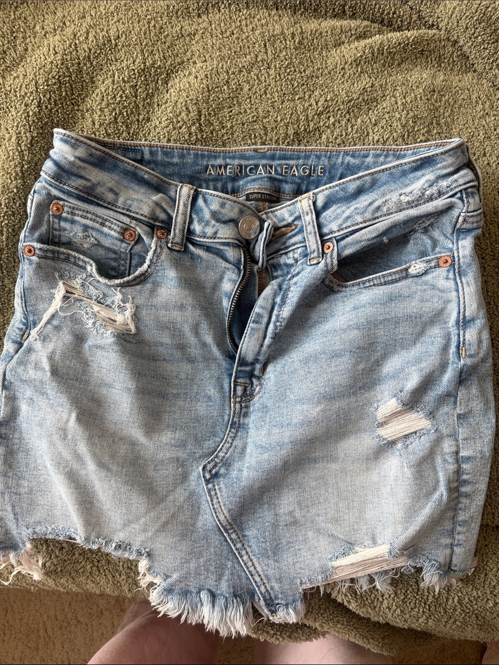 American Eagle Outfitters Light Wash Distressed Denim skirt